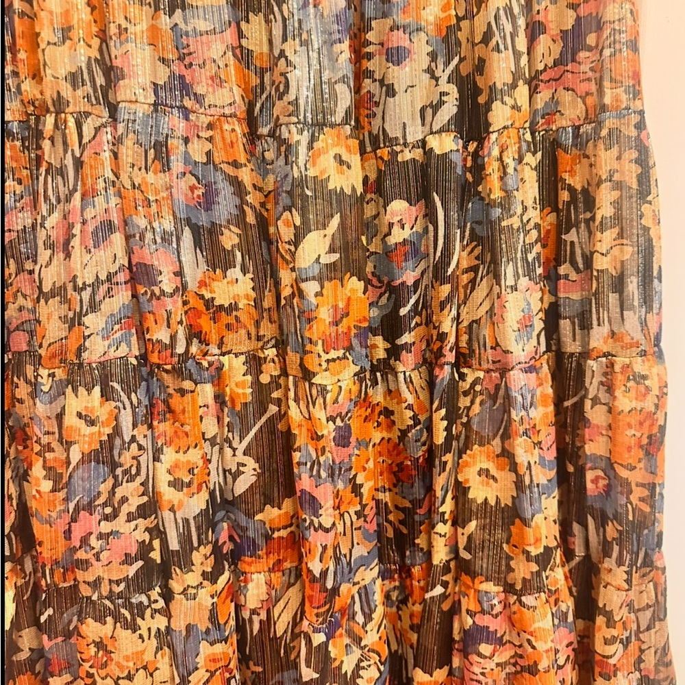 Anthropologie Mes Demoiselles Tiered Maxi Skirt Floral Metallic 38 Free People - Picture 2 of 3